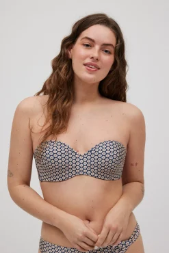 Top bikini bandeau estampado con brillo copa C