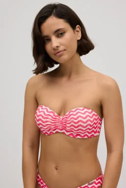 Top bikini bandeau push-up ondas fucsia copa B