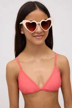 Top bikini juvenil triángulo liso tirantes regulables coral