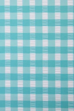 Top bikini triángulo vichy con textura azul celeste copa B