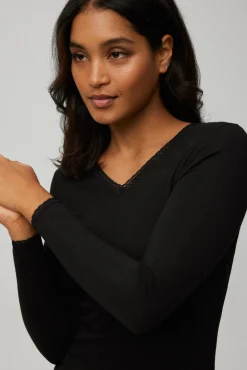 TÉRMICO Camiseta control de temperatura detalle encaje manga larga negro