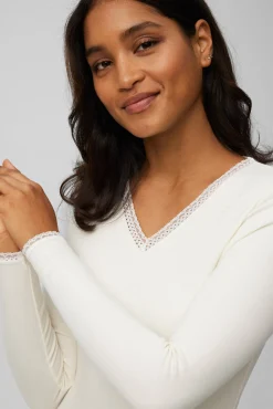 TÉRMICO Camiseta control de temperatura detalle encaje manga larga marfil