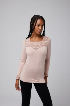 TÉRMICO Camiseta encaje manga larga nude