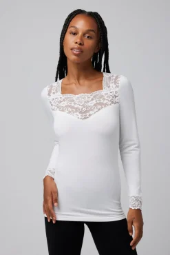 TÉRMICO Camiseta encaje manga larga blanco
