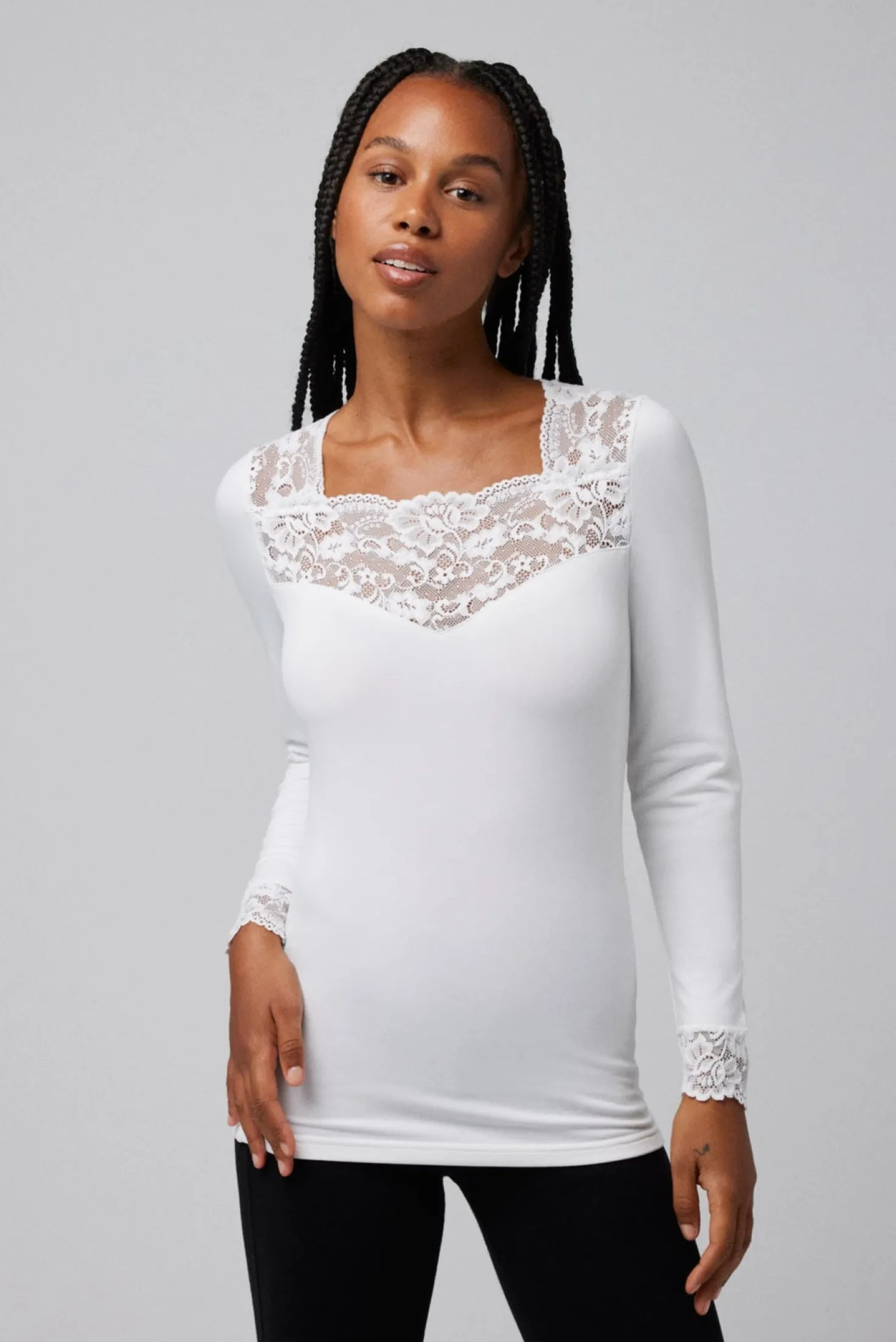 TÉRMICO Camiseta encaje manga larga blanco