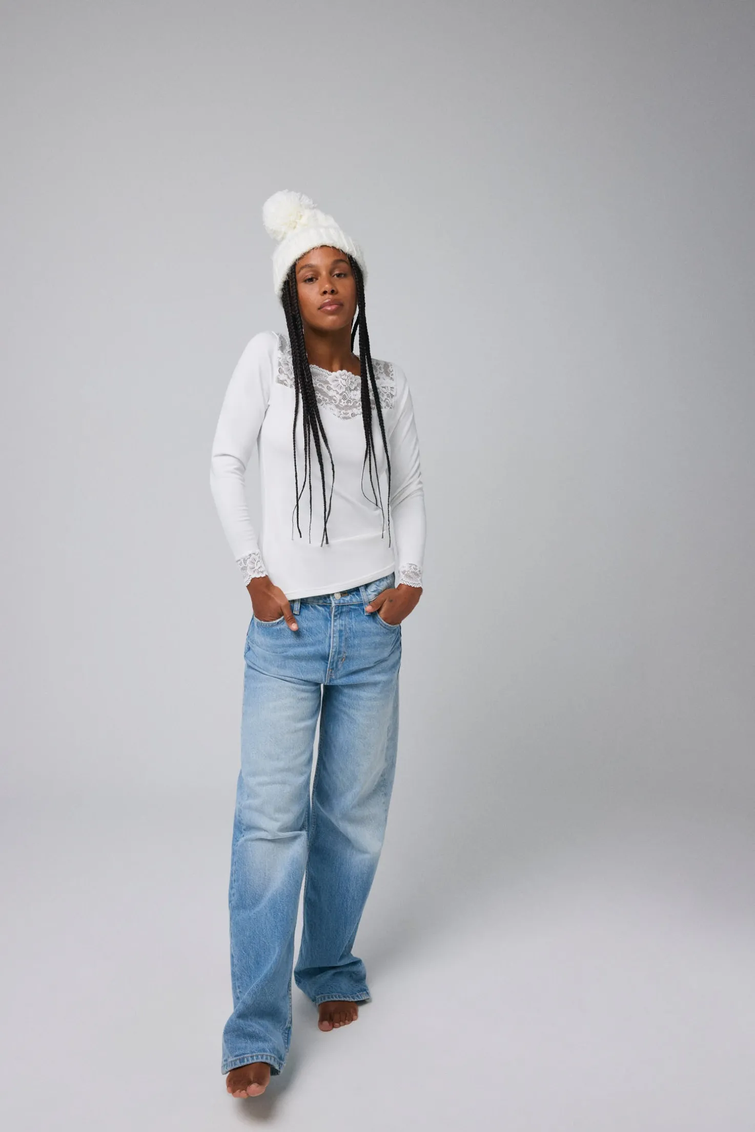 TÉRMICO Camiseta encaje manga larga blanco