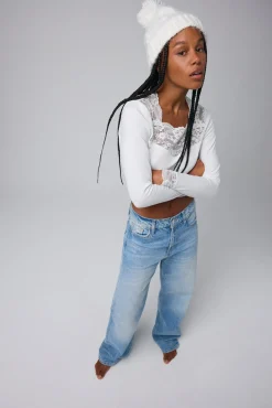 TÉRMICO Camiseta encaje manga larga blanco