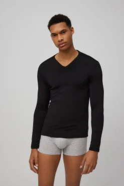 TÉRMICO Camiseta interior cuello pico manga larga negro