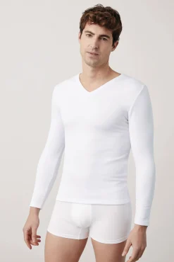 TÉRMICO Camiseta interior cuello pico manga larga blanco
