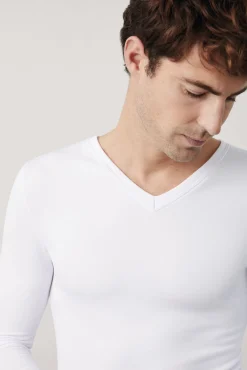 TÉRMICO Camiseta interior cuello pico manga larga blanco