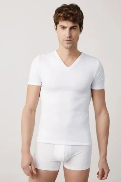 TÉRMICO Camiseta interior cuello pico manga corta blanco