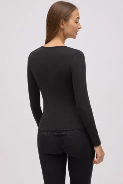 TÉRMICO Camiseta térmica cuello pico con encaje negro