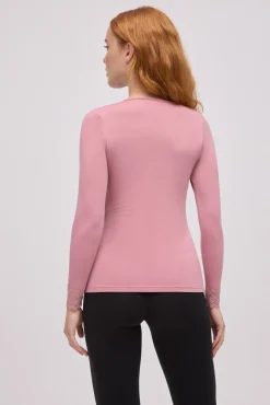 TÉRMICO Camiseta térmica cuello pico detalles encaje rosa