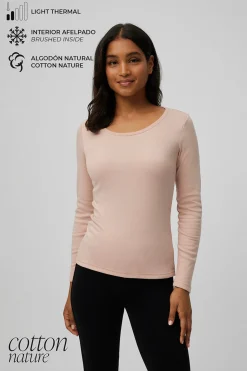 TÉRMICO LIGERO Camiseta algodón manga larga cuello redondo nude