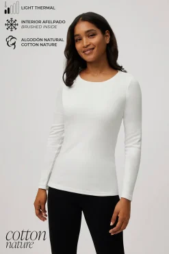 TÉRMICO LIGERO Camiseta aldogón manga larga cuello redondo blanco