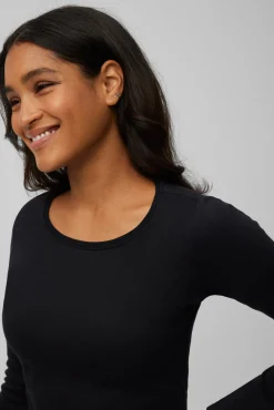 TÉRMICO LIGERO Camiseta algodón manga larga cuello redondo negro