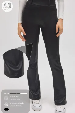 TÉRMICO Pantalón afelpado elástico efecto piel flare negro