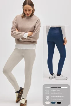TÉRMICO Pantalón afelpado elástico efecto piel skinny azul