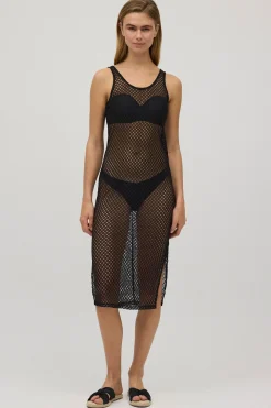 Vestido calado de tirantes negro