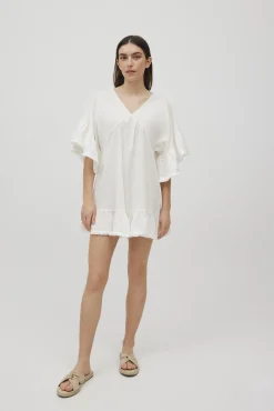 Vestido corto algodón con volantes blanco