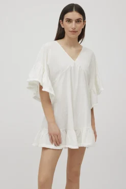 Vestido corto algodón con volantes blanco