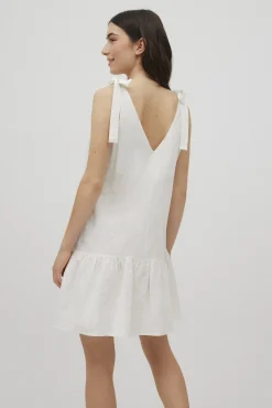 Vestido corto algodón tirantes anudados blanco