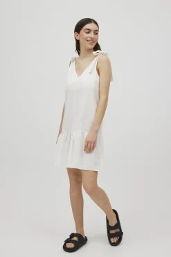 Vestido corto algodón tirantes anudados blanco