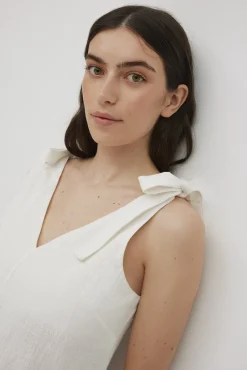 Vestido corto algodón tirantes anudados blanco