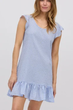 Vestido corto anudado espalda estampado rayas