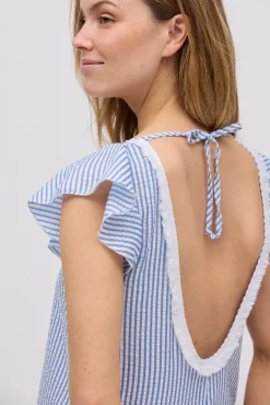 Vestido corto anudado espalda estampado rayas