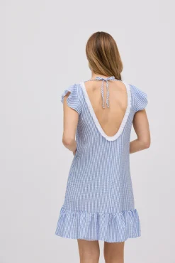 Vestido corto anudado espalda estampado rayas