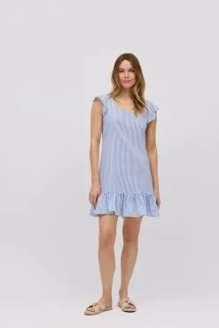 Vestido corto anudado espalda estampado rayas