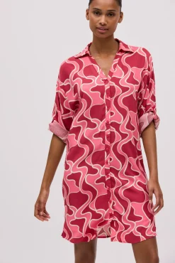 Vestido corto camisero manga larga estampado