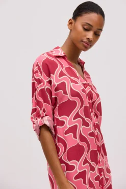 Vestido corto camisero manga larga estampado