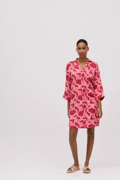 Vestido corto camisero manga larga estampado