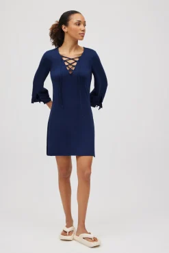 Vestido corto manga larga marino