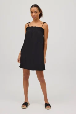 Vestido corto tirantes anudados liso negro