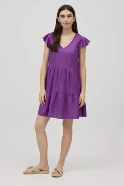 Vestido corto vuelo detalle mangas violeta