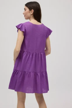 Vestido corto vuelo detalle mangas violeta