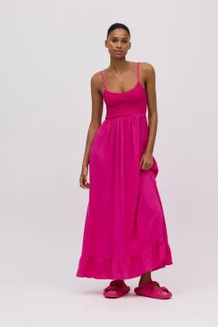 Vestido largo nido de abeja fucsia