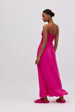 Vestido largo nido de abeja fucsia