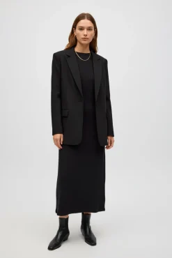 Vestido largo punto canalé negro