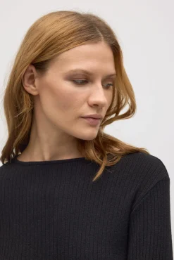 Vestido largo punto canalé negro