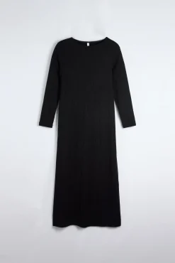 Vestido largo punto canalé negro