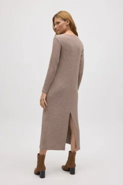 Vestido largo punto canalé marrón