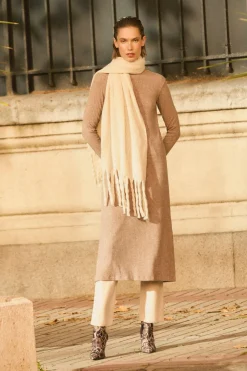 Vestido largo punto canalé marrón