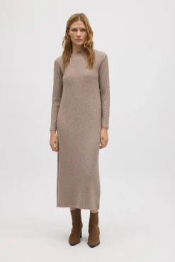 Vestido largo punto canalé marrón
