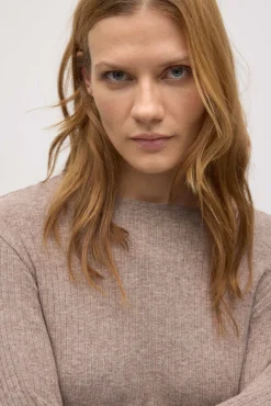 Vestido largo punto canalé marrón