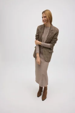 Vestido largo punto canalé marrón