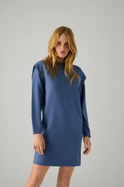 Vestido liso manga larga azul